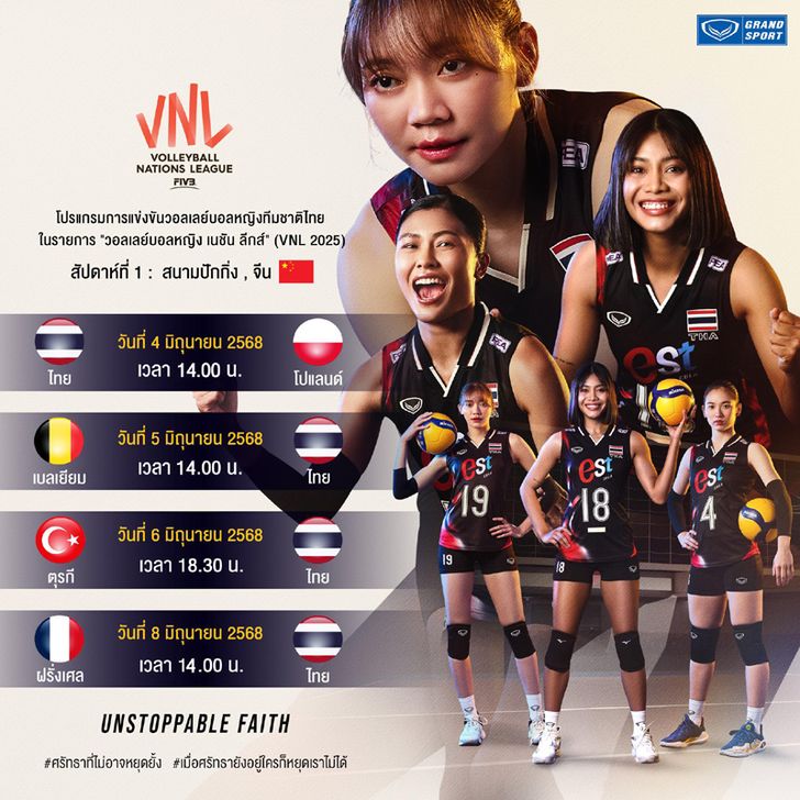 โปรแกรมการแข่งขัน วอลเลย์บอลหญิงไทย เนชั่นส์ลีก 2025